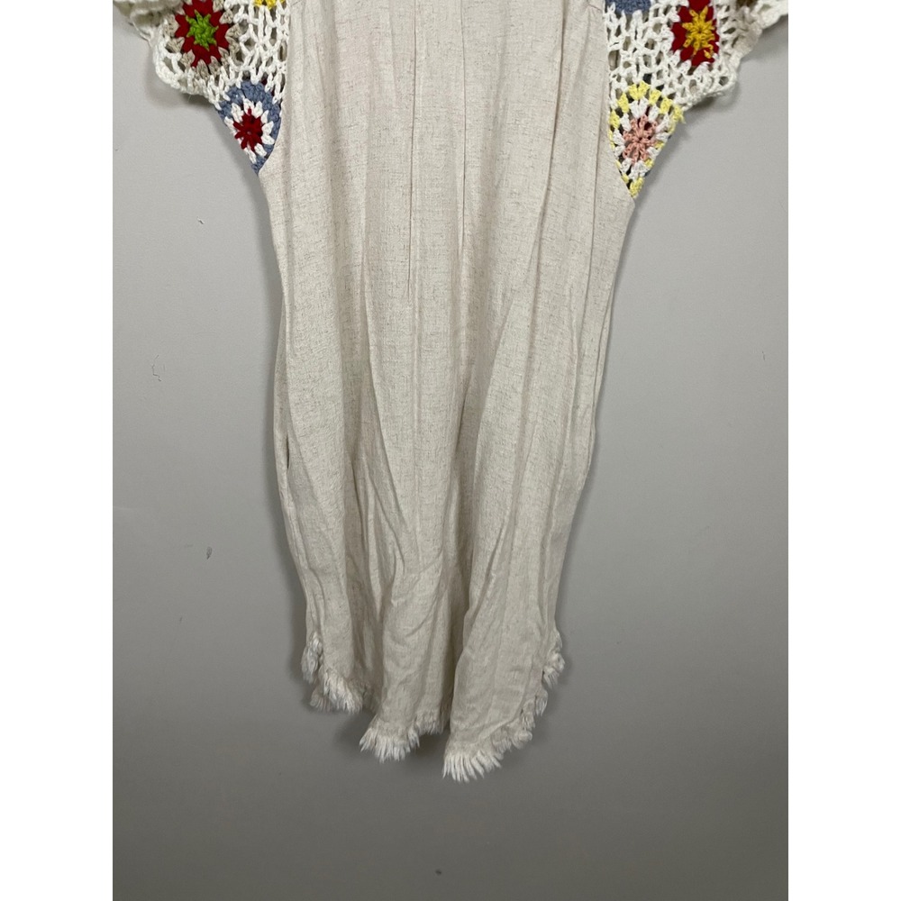 Umgee Crochcet Sleeve Linen Cotton Mini Dress Size Small Bohemian Beach Casual - Picture 8 of 10